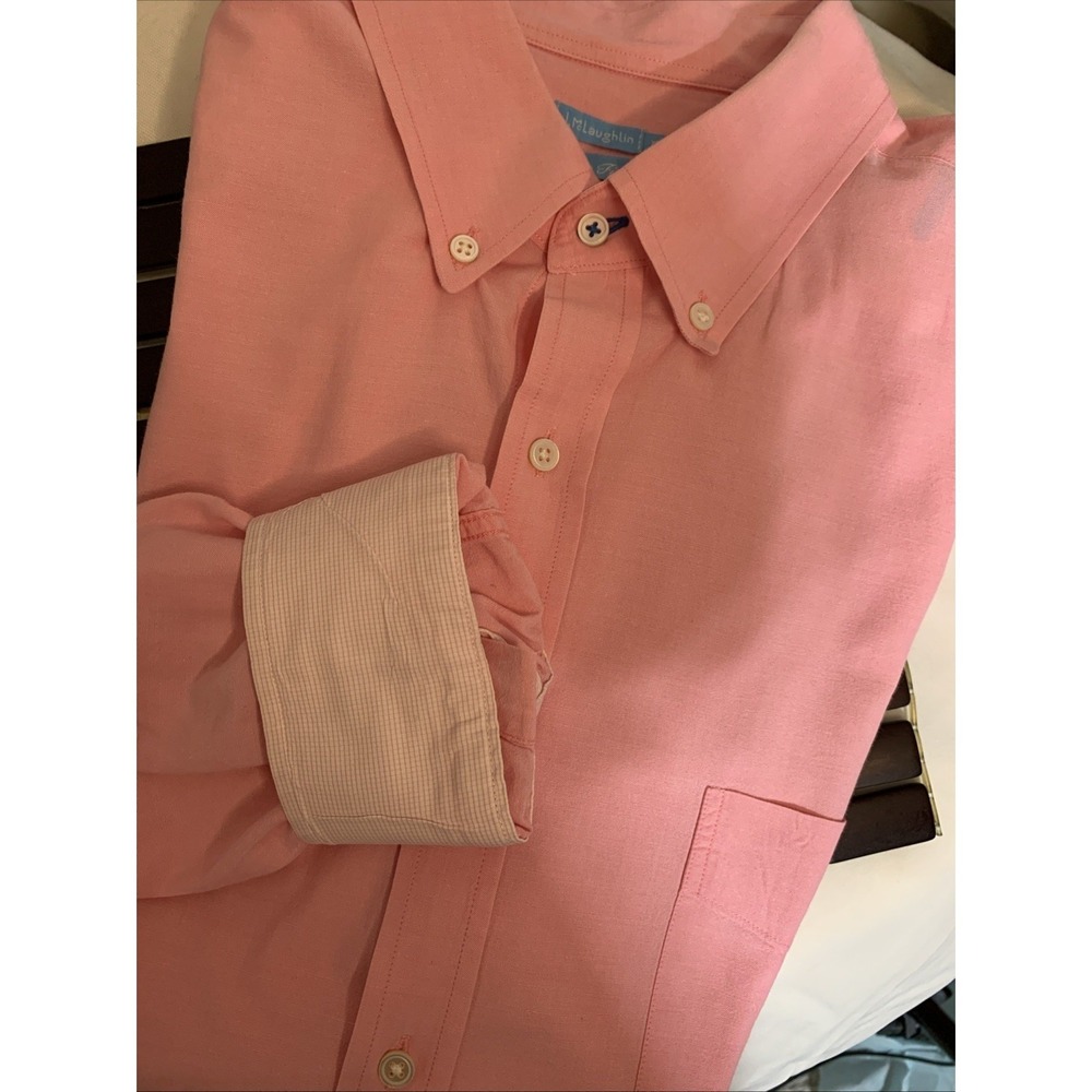 J. McLaughlin Men's size XL Pink Cotton Button Down LS Shirt‎ Reverse Cuff